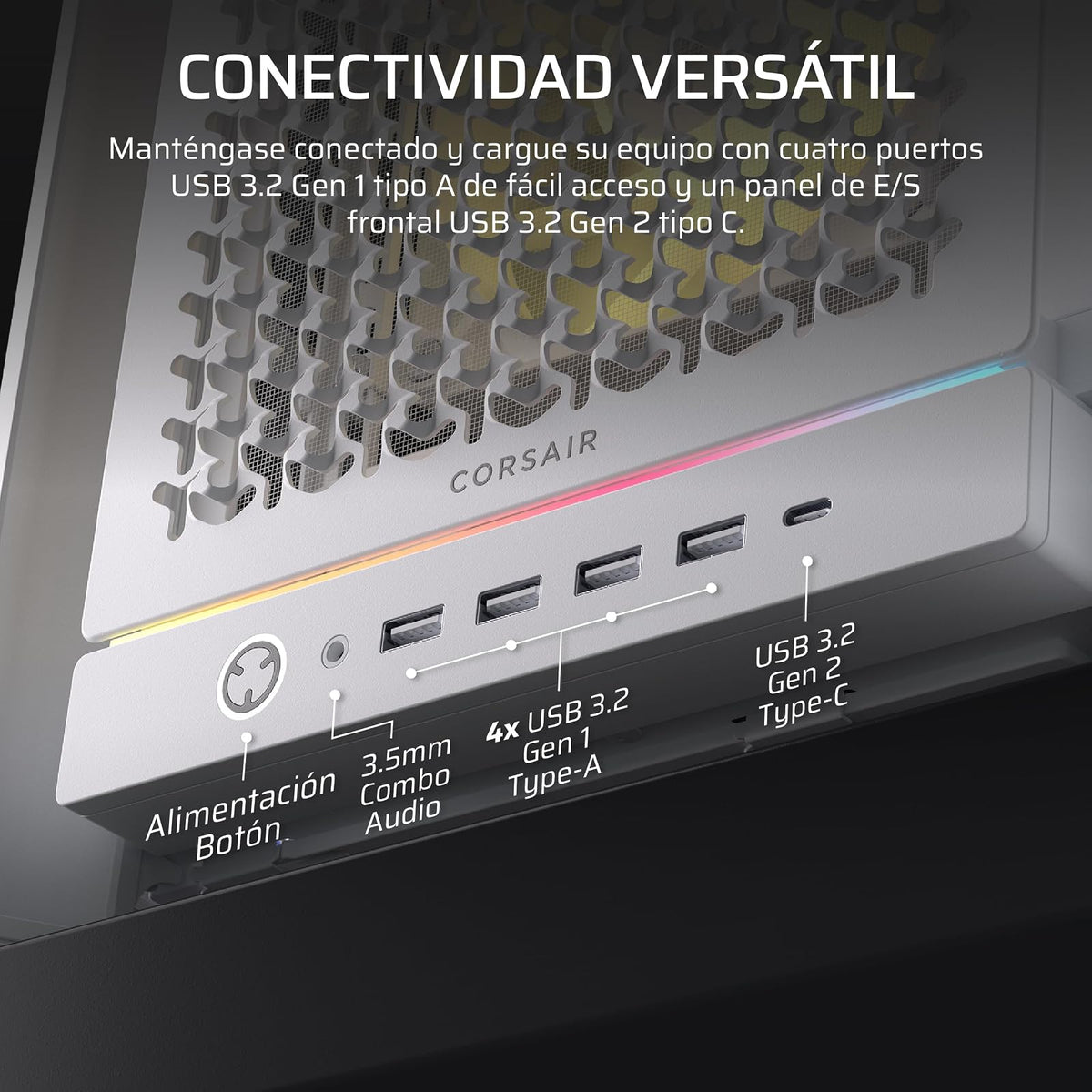Corsair Frame 5000D RS ARGB Caja Modular Mid-Tower de Gran Flujo de Aire para PC – 4X Ventiladores RS Preinstalados, Sistema de Montaje de Ventiladores InfiniRail – Blanc