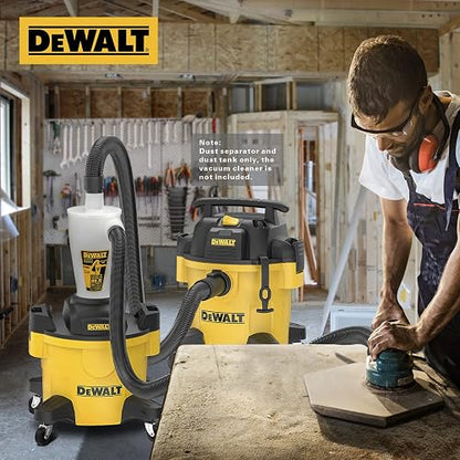DEWALT Separador de Polvo con Tanque de Polietileno de 6 galones, colector de Polvo ciclón de eficiencia 99.5%, Filtro colector de Polvo de Ciclo de Alto Rendimiento, DXVCS002, Amarillo