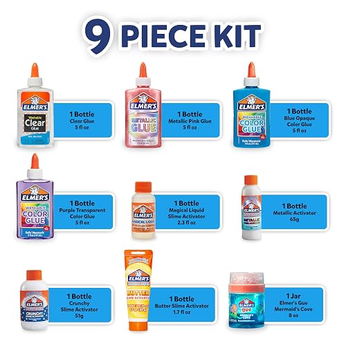 Elmer's Ocean Dive Slime Kit, los suministros de limo incluyen pegamento líquido, activador y slime prefabricado, 9 unidades