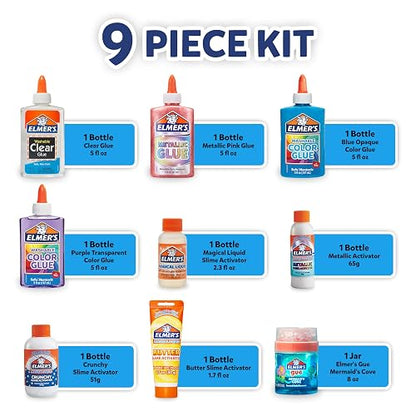 Elmer's Ocean Dive Slime Kit, los suministros de limo incluyen pegamento líquido, activador y slime prefabricado, 9 unidades
