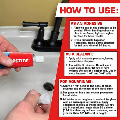 Loctite Sellador de silicona transparente impermeable, tubo de 79.85 ml (908570), Single 2.7 Oz Tube, Transparente
