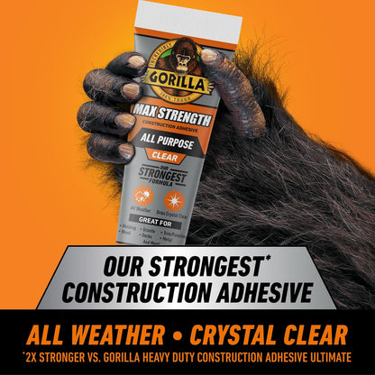 Gorilla Max Strength - calcomanía de construcción, pegamento transparente, tubo de compresión de 7 onzas (paquete de 1) - Relleno de huecos e impermeable