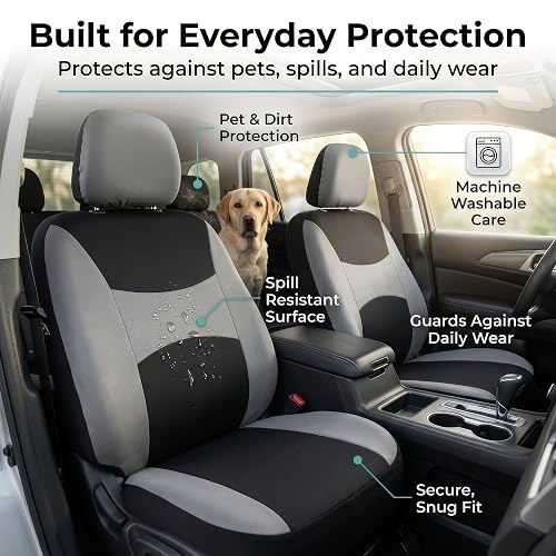 FH GROUP FH-FB030217-COMBO Light & Breezy Gray/Black Cloth Seat Cover Set Airbag & Split Ready- Fit Most Car, Truck, SUV, or Van