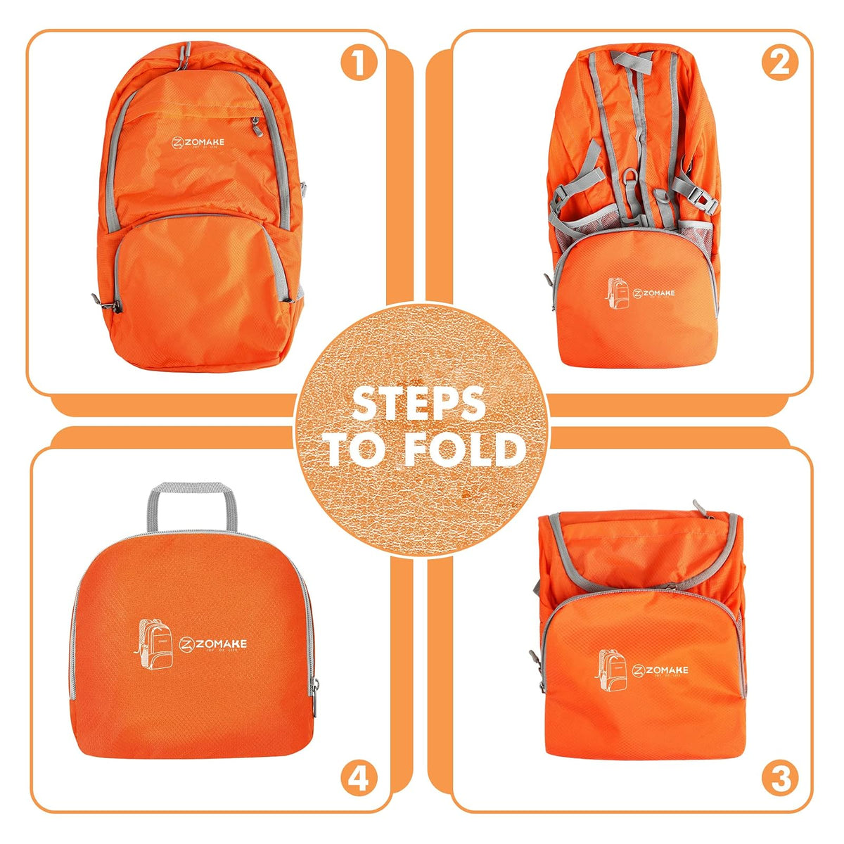 ZOMAKE Ultraligera Plegable Mochila, 30L Resistente Agua Viaje Mochila Liviana Empacable Bolsa Acampar Senderismo camina Mochila Naranja