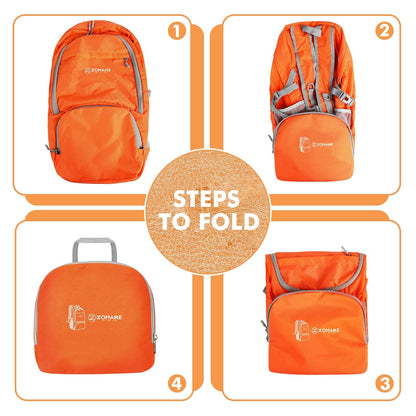 ZOMAKE Ultraligera Plegable Mochila, 30L Resistente Agua Viaje Mochila Liviana Empacable Bolsa Acampar Senderismo camina Mochila Naranja