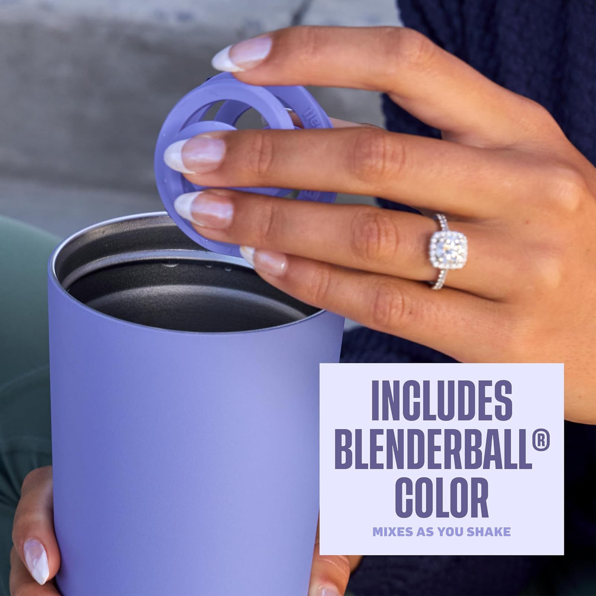 BlenderBottle Vaso Acero Inoxidable Aislado 2 en 1 | Púrpura/Azul, 24 oz, tapa a prueba de fugas, popote, BlenderBall, sin BPA, ideal para batidos proteicos