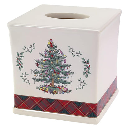 Spode - Funda de Caja de pañuelos, Accesorios de baño de Resina, decoración de baño de día Festivo (colección de tartán para árbol de Navidad)