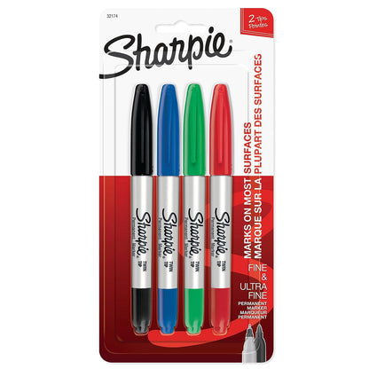 Sharpie Marcadores Permanentes Doble Punta, Fina y Ultra Fina - 4-Count - Colores Variados - empaque estándar
