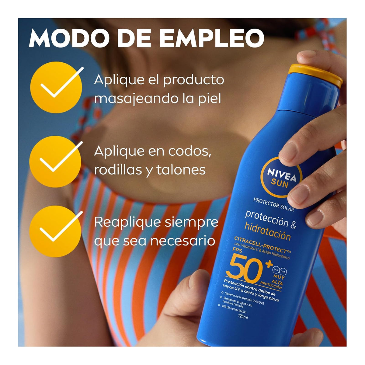 Protector Solar Corporal NIVEA SUN Protección E Hidratación Fps50+ 125Ml Con Vitamina C Y Ácido Hialurónico