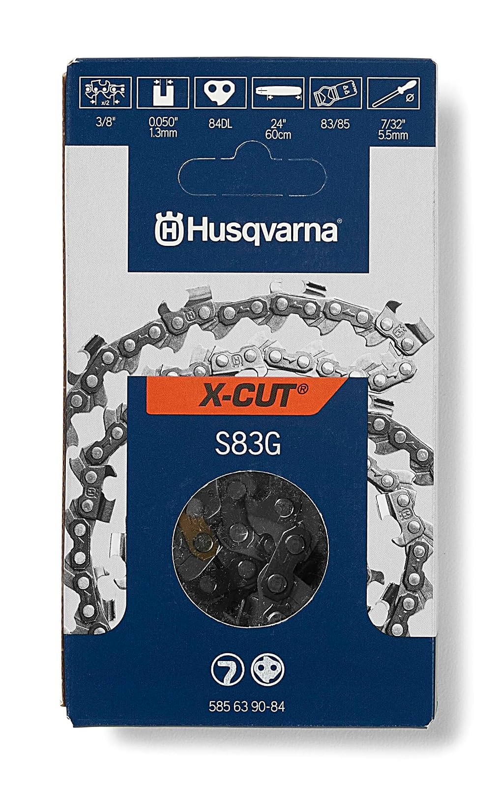 Husqvarna X-Cut S83G Cadena semicincel de 24 pulgadas, paso de 3/8 pulgadas, calibre .050