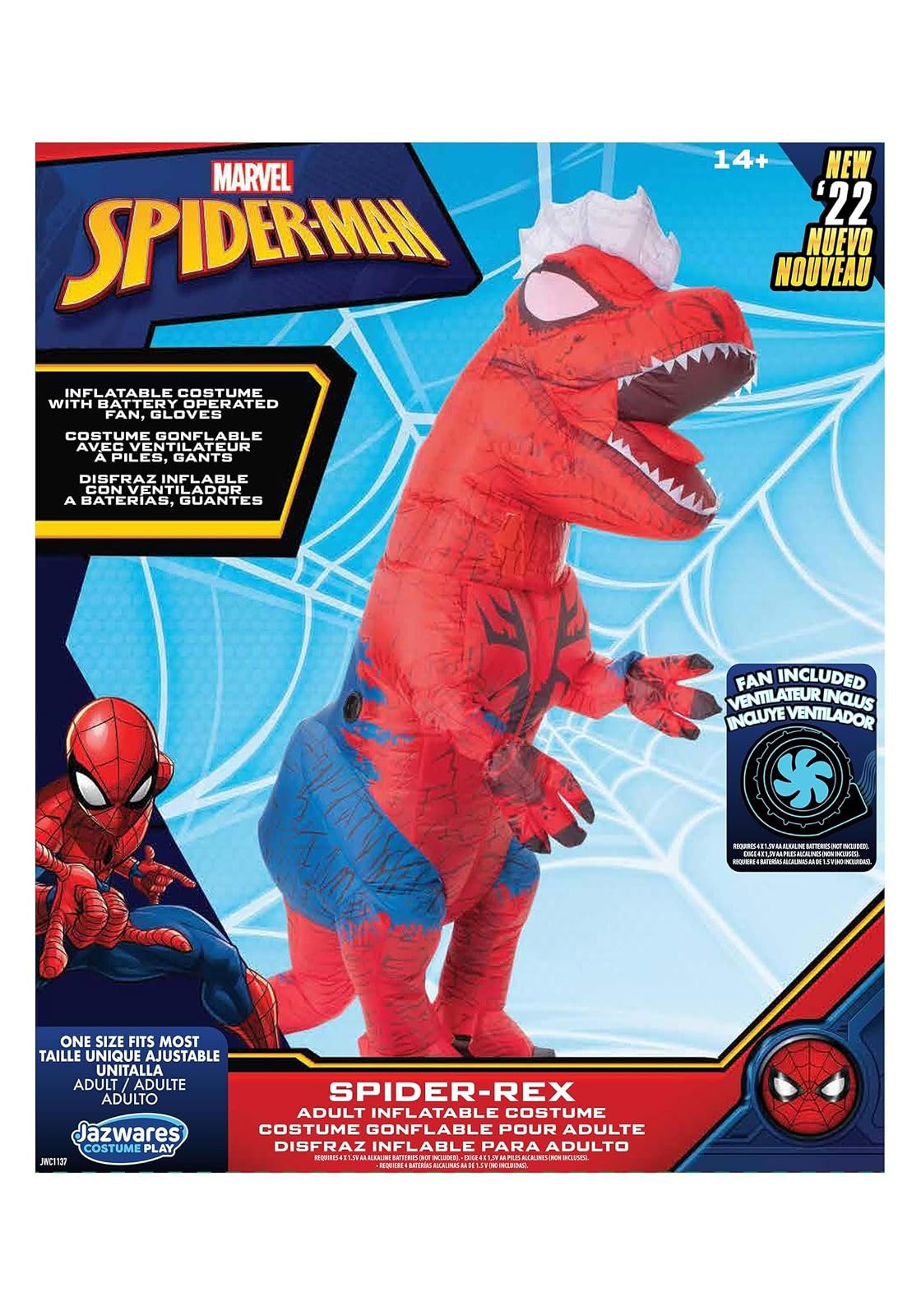 Jazwares - Disfraz inflable de Spider-Rex de Marvel para adulto | Disfraz de dinosaurio de Spider-Man estándar