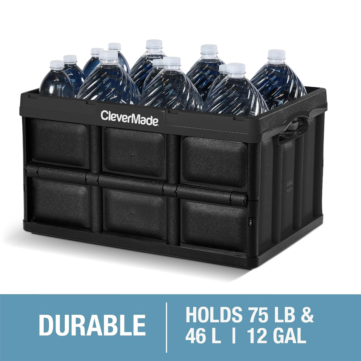 CleverMade Contenedores Plegables de Almacenamiento, Paquete de 3, 46 L, Apilables, Bronceado