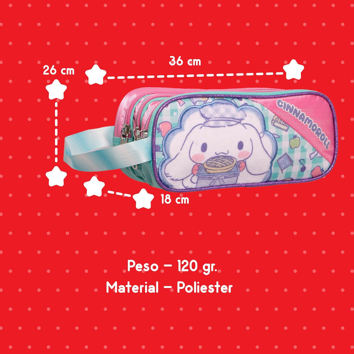 Ruz Lapicera Triple Infantil y Preescolar | Cinnamoroll | 100% Poliéster | Estuche Organizador para Niños con Compartimentos y Cierre de Cremallera | Recomendado desde 3 años