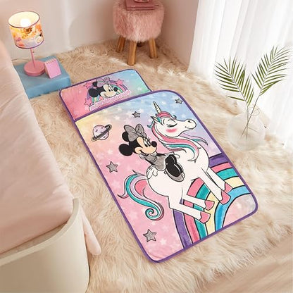 Idea Nuova Disney Minnie Mouse - Tapete de Siesta para niños pequeños con Almohada integrada, tapete Acolchado súper Suave para niños, 26 x 46 Pulgadas, diseño Enrollable Todo en uno, Multicolor