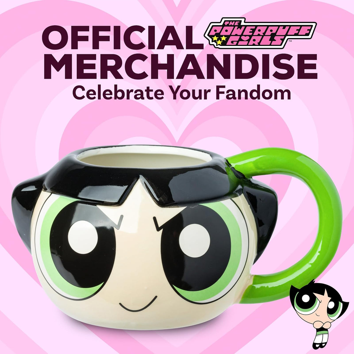 Silver Buffalo Powerpuff Girls Buttercup Taza de cerámica 3D esculpida de 20 onzas