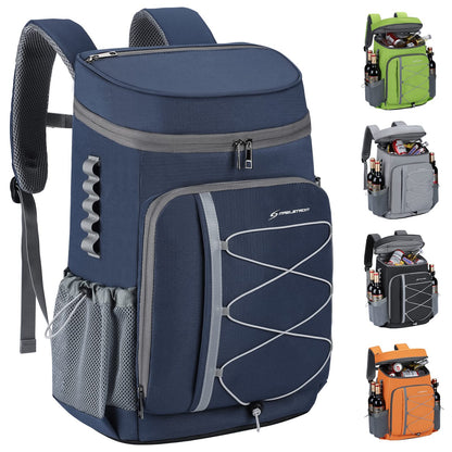 Maelstrom Mochila Hielera 35/50 Latas, Bolsa Hielera Suave Hermética | Frío 16h, bolsillos múltiples, silbato emergencia, acolchado ergonómico transpirable. Ideal camping, pesca, senderismo - Azul - 35 Can