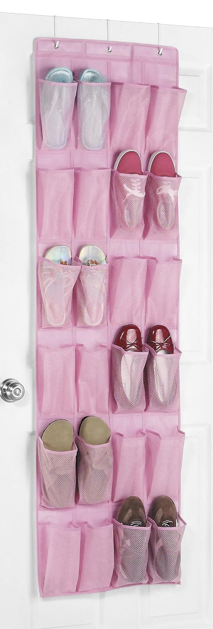 Whitmor Organizador de zapatos de 24 bolsillos sobre la puerta, color rosa