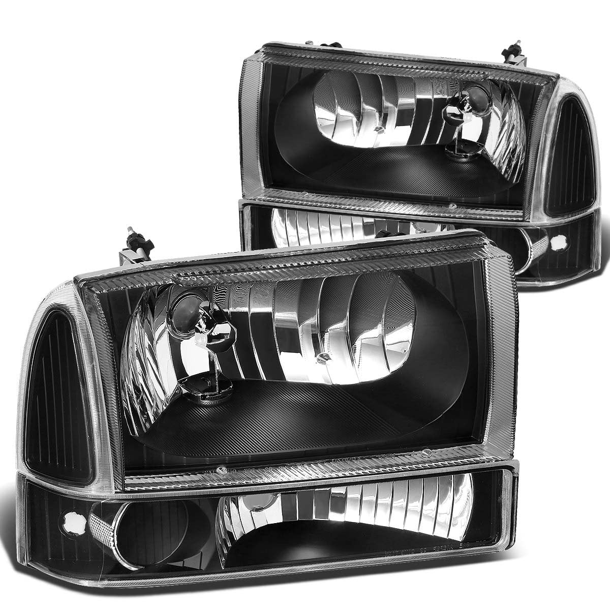 DNA Motoring Conjunto de Faros Delanteros HL-OH-F99SD4P-BK-CL1 para Ford Excursion 2000-2004/F-250/F-350/F-450/F-550 SD 1999-2004