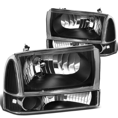 DNA Motoring Conjunto de Faros Delanteros HL-OH-F99SD4P-BK-CL1 para Ford Excursion 2000-2004/F-250/F-350/F-450/F-550 SD 1999-2004