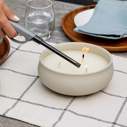 TIKI - Juego de 2 velas de citronela, tazón de cera blanca de 7 pulgadas con acabado de hormigón, velas decorativas al aire última intervensión para patio, terraza, jardín, patio trasero y camping