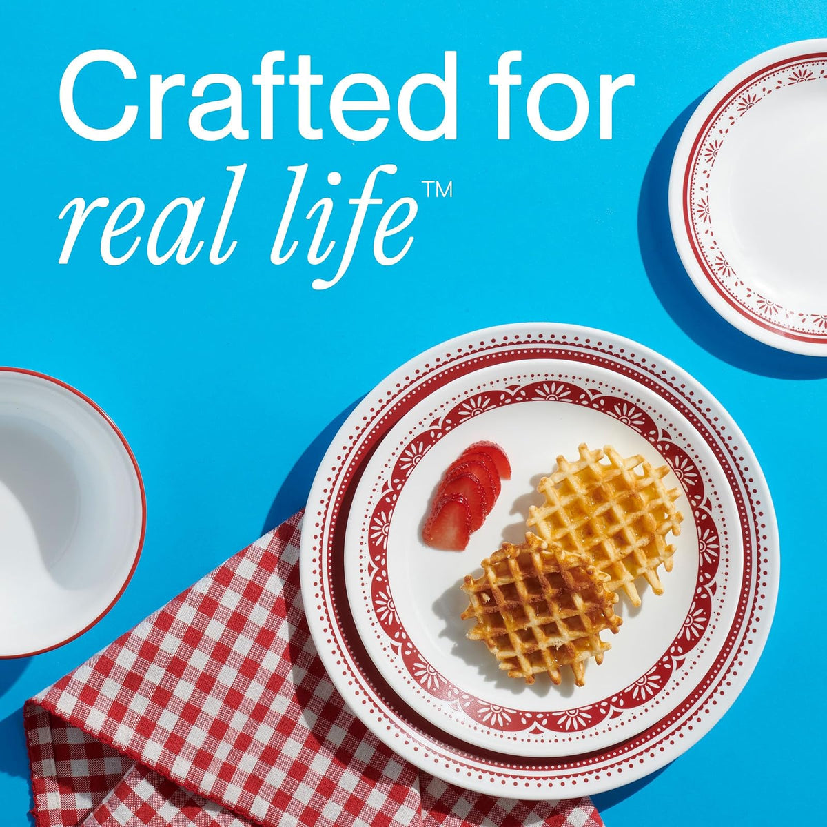 Corelle Everyday - Juego de vajilla de 18 piezas, servicio para 6, duradero y ecológico, juego de platos y cuencos de vidrio de borde superior, apto para microondas y lavaplatos, Sadie