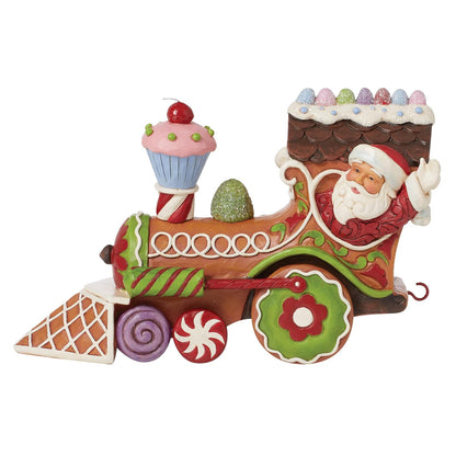 Enesco Jim Shore Heartwood Creek Gingerbread Christmas Santa in Train - Figura de Motor de Resina de Piedra Pintada a Mano Coleccionable, Cifras de Papá Noel, Estatua de Navidad para decoración del