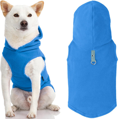 Gooby Every Day Chaleco Polar con Capucha para Perro Pequeño - 1 - Azul - Patchwork - X-Large (Chest: ~22")
