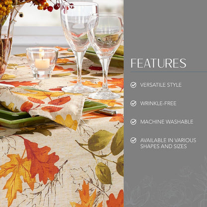 Elrene Home Fashions Mantel Resistente a Las Arrugas con Estampado de Hojas de otoño para Uso Formal o Diario, Cuadrado de 52 x 52 Pulgadas