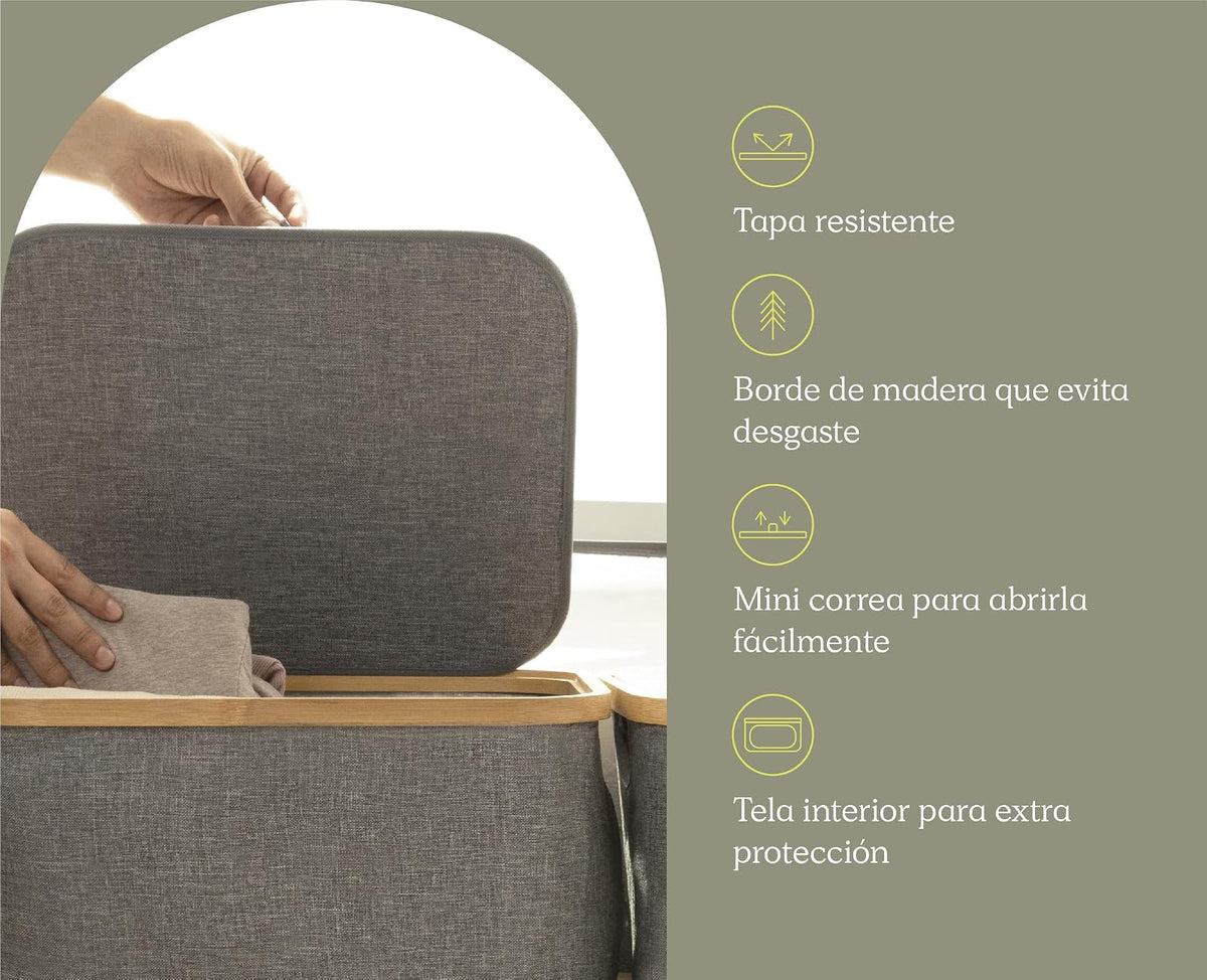 Homeware Cesto Rectangular Multifuncional Marca, Organizador Plegable de Poliéster y Bambú, Diseño Elegante, Tapa de Protección y Asas, Adaptable para Cualquier Área del Hogar, Interior o Exterior
