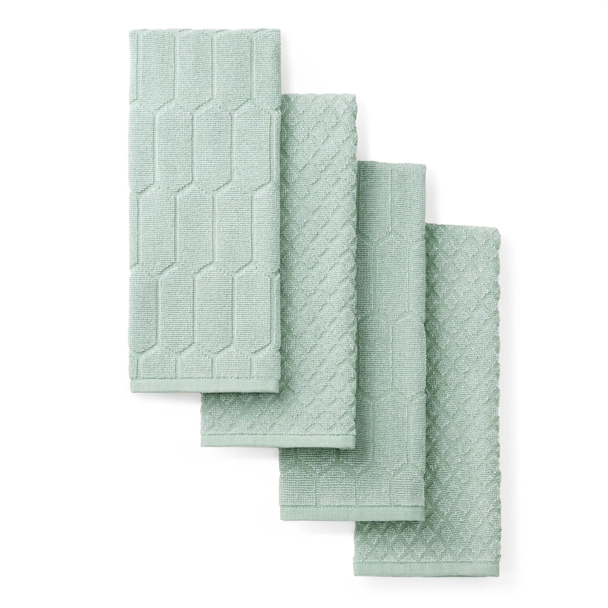 Martha Stewart Honeycomb Chambray - Juego de 4 Toallas de Cocina texturizadas, 100% algodón con Rizo Absorbente, Toallas de Cocina Decorativas, Verde Menta, 16 x 28 Pulgadas