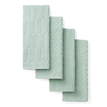 Martha Stewart Honeycomb Chambray - Juego de 4 Toallas de Cocina texturizadas, 100% algodón con Rizo Absorbente, Toallas de Cocina Decorativas, Verde Menta, 16 x 28 Pulgadas
