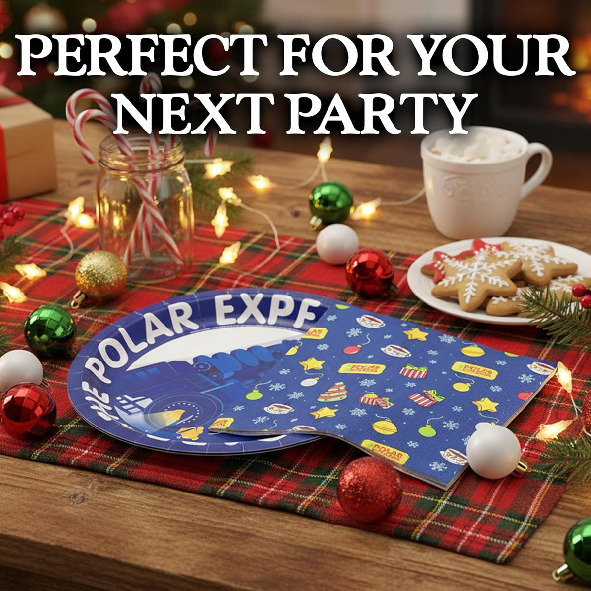 Silver Buffalo The Polar Express All Aboard - Paquete de 32 platos de papel desechables y servilletas para fiestas