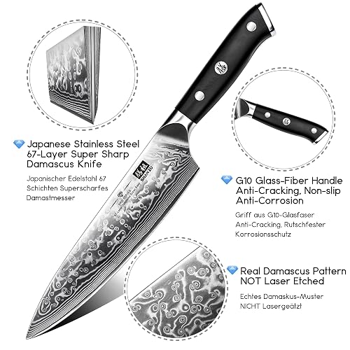SHAN ZU Cuchillo de Cocina, 20cm Cuchillo Chef Japones Acero 67 Capas, Mango Material G10, Cuchillo Cocinero Profesional para Cortar Verdura, Fruta, Carne - PRO Series