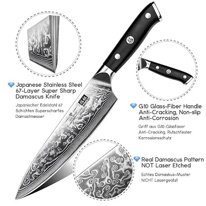 SHAN ZU Cuchillo de Cocina, 20cm Cuchillo Chef Japones Acero 67 Capas, Mango Material G10, Cuchillo Cocinero Profesional para Cortar Verdura, Fruta, Carne - PRO Series