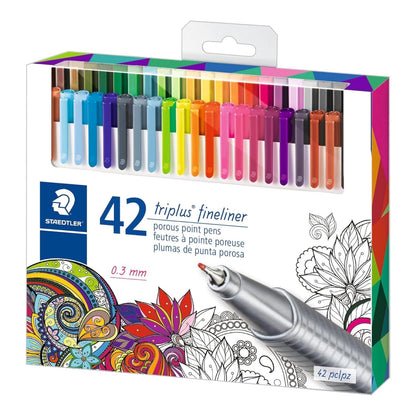 STAEDTLER Fineliner Triplus 42pcs Punta Superfina, Revestida de Metal, Ancho de Línea 0.3mm, Forma Triangular Ergonómica