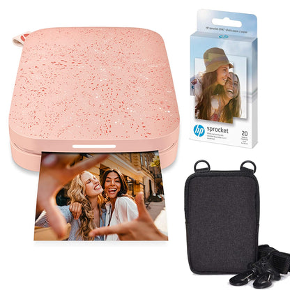 HP Sprocket Impresora Fotográfica Portátil 2x3, Bundle con Papel Zink - Rosado - Paquete de papel Zink
