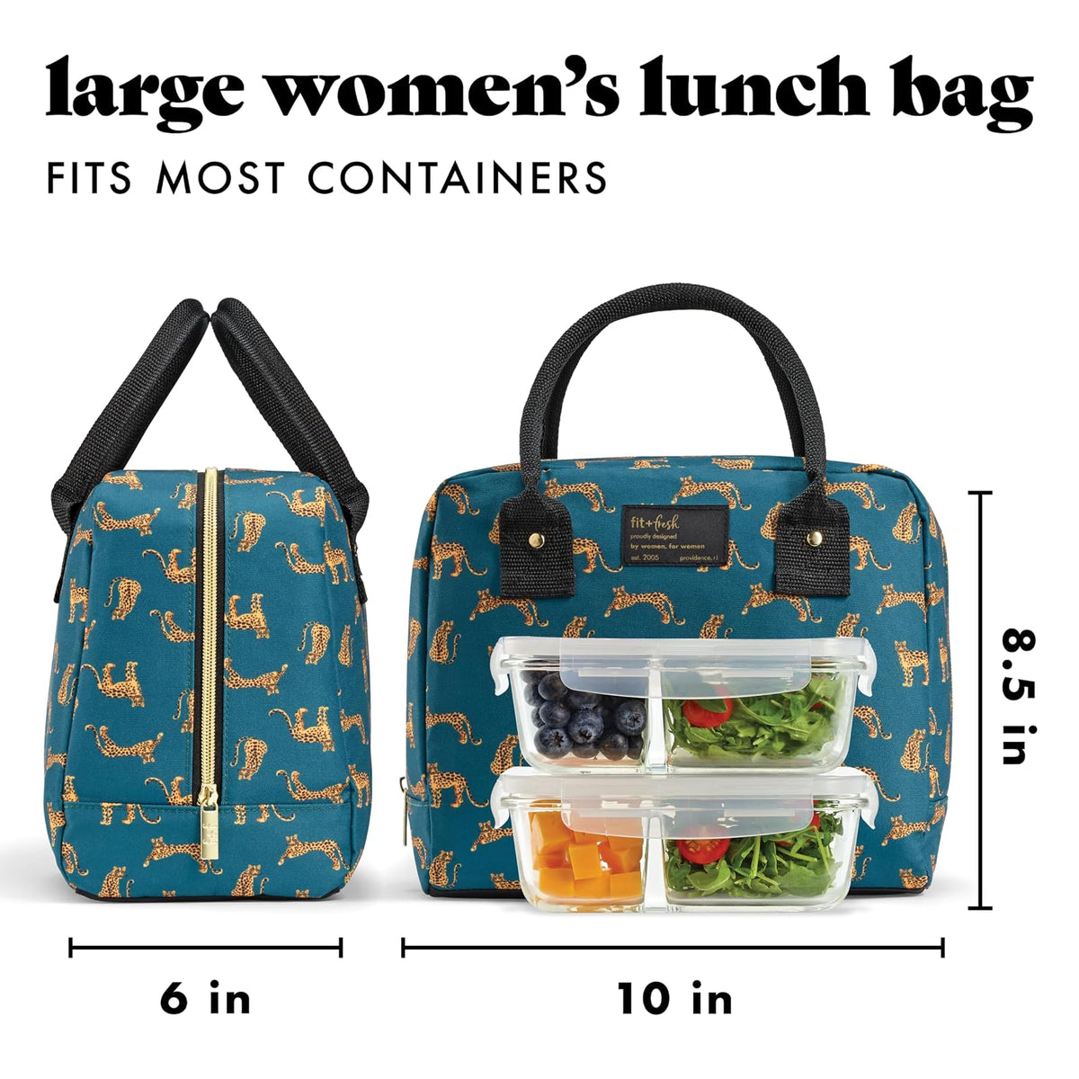 Fit & Fresh Bloomington Lonchera Aislada para Mujer Guepardo Verde Azulado