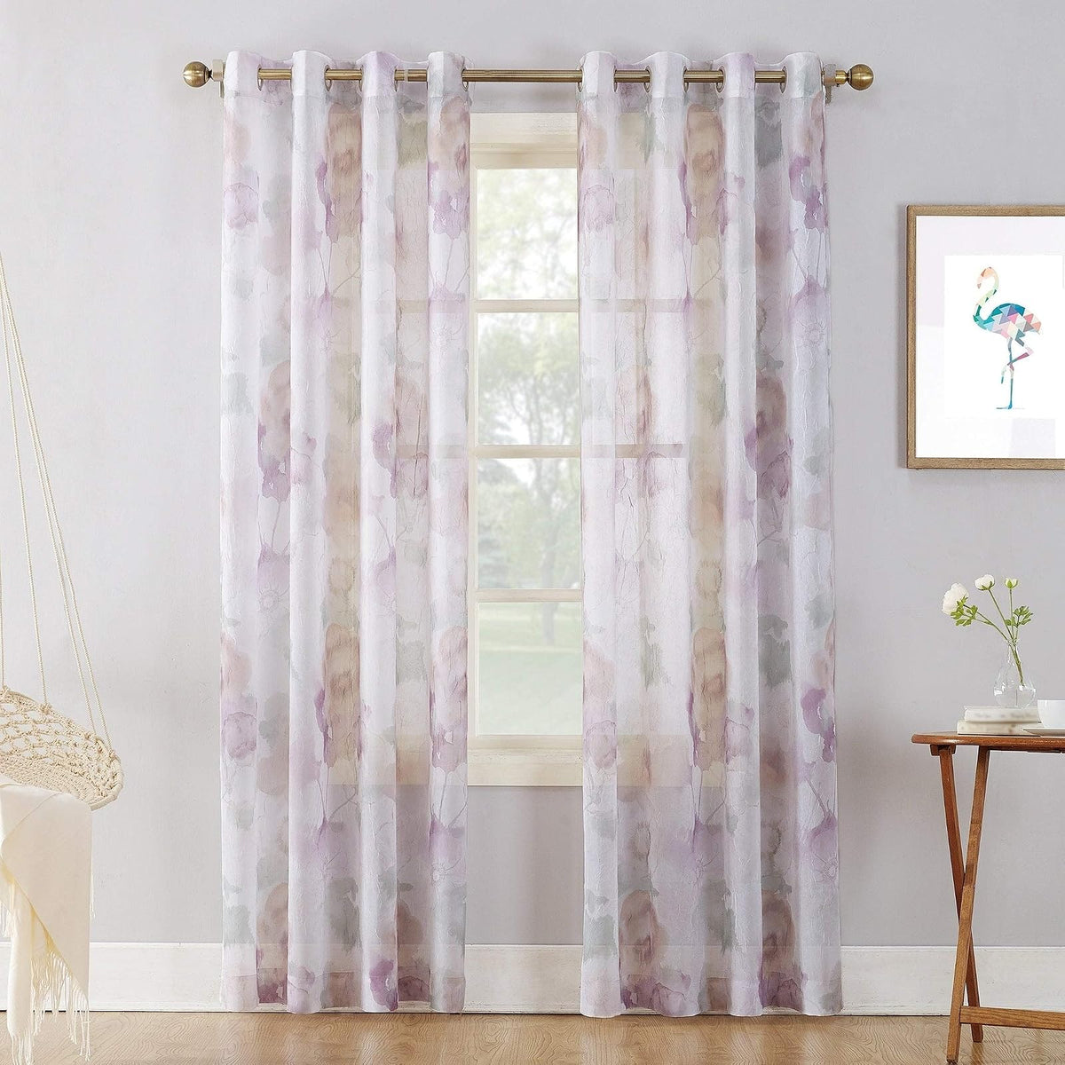 No. 918 Andorra Panel de Cortina Transparente Flores Aplastadas - 129.5An x 160Al cm (1 Paneles) - Whisper Purple