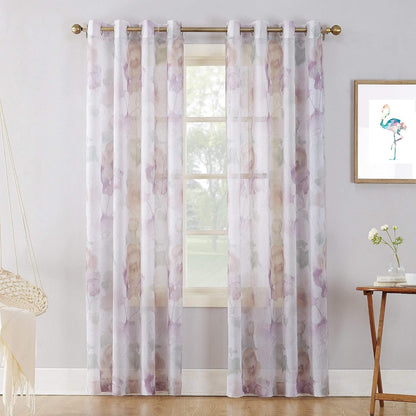 No. 918 Andorra Panel de Cortina Transparente Flores Aplastadas - 129.5An x 160Al cm (1 Paneles) - Whisper Purple
