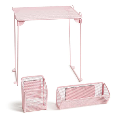 U Brands Kit de organización de casillero de Malla de Rubor, Incluye Taza magnética, Estante Plegable y contenedor, 3 Piezas - Rosa (Blush) - 3 piezas - Kit de organización