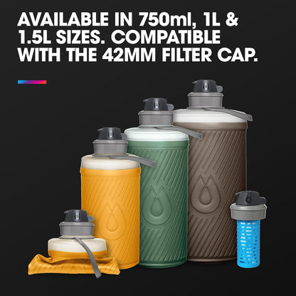 HydraPak Flux - Botella de Agua Plegable para mochilero (1 litro) - Sin BPA, Ultraligera, a Prueba de derrames, Tapa giratoria - Verde Salvia