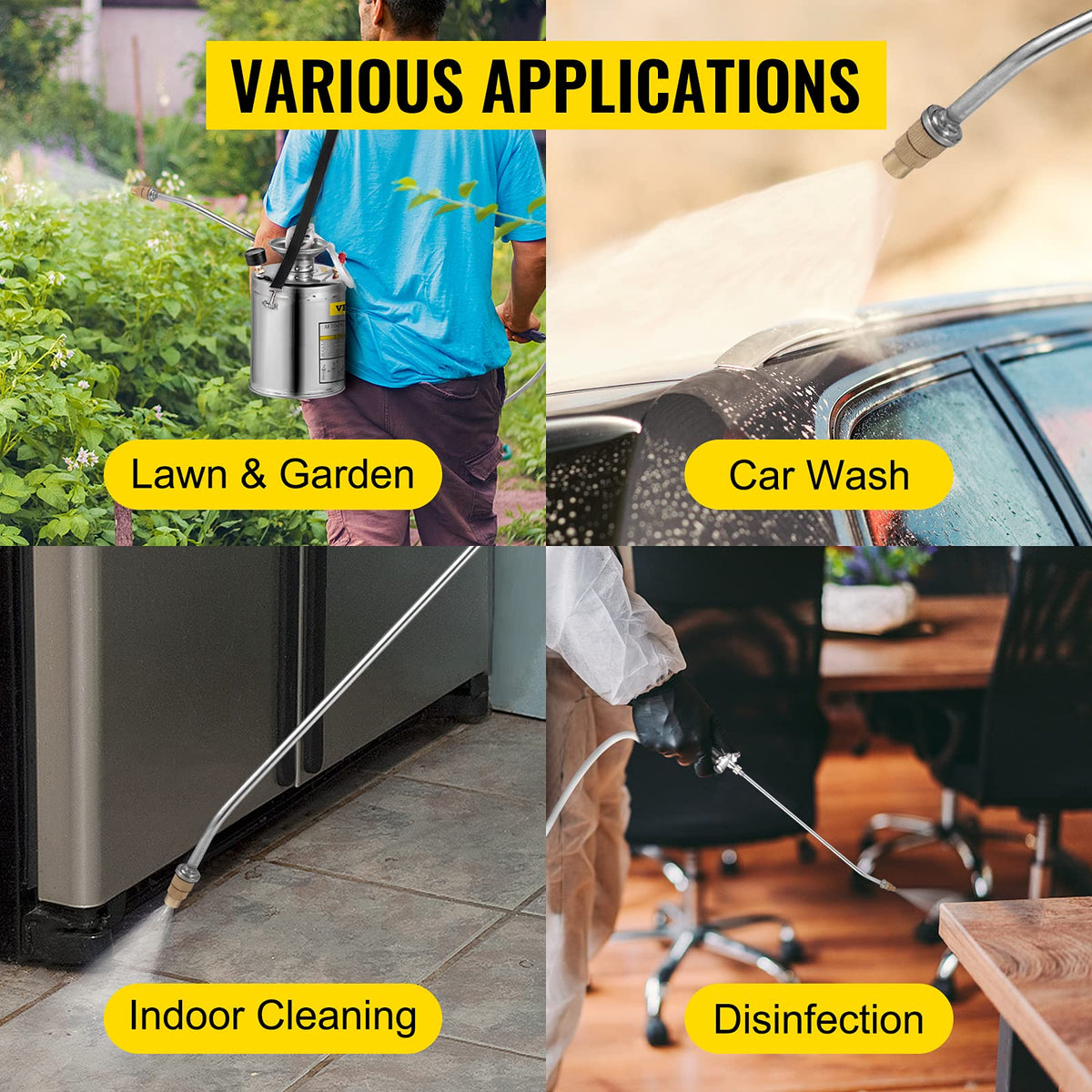 VEVOR Pulverizador de Mochila Manual Capacidad de 4 L Rociador de Mochila Presión de 1,5-4,0 Bar con Boquilla de Latón Uso en Interior y Exterior para Jardinería Doméstica y Limpieza de Pisos