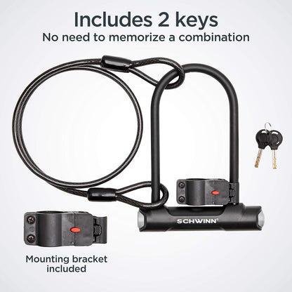 Schwinn - Cerraduras de Bicicleta, Cerradura en U o Opciones de Bloqueo Iluminado, Resistente antirrobo, Cerradura para Equipos al Aire última intervensión y Bicicleta