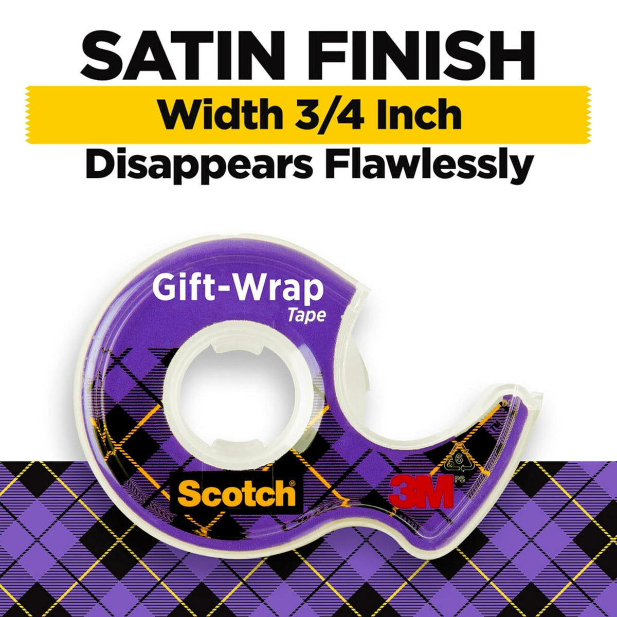 Scotch 615-GW Cinta de regalo, acabado satinado, 1.91 cm x 16.5 m, 6 rollos dispensadores