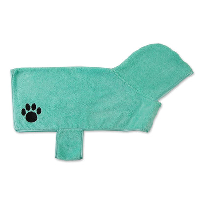 Bone Dry Colección Pet Robe - Bata de baño de Microfibra Absorbente Bordada con Cierre Ajustable, para Perros y Gatos, Talla M, Color Aguamarina