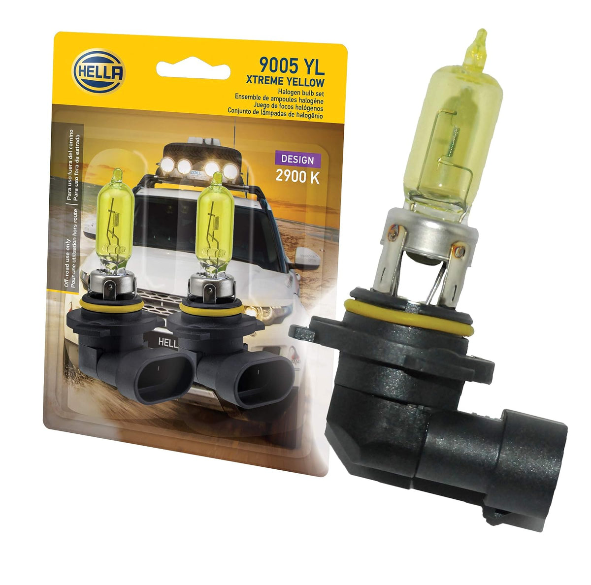 HELLA Foco Halógeno 9005 para Automóvil, 12 V - 9005 - Amarillo - 65 W.