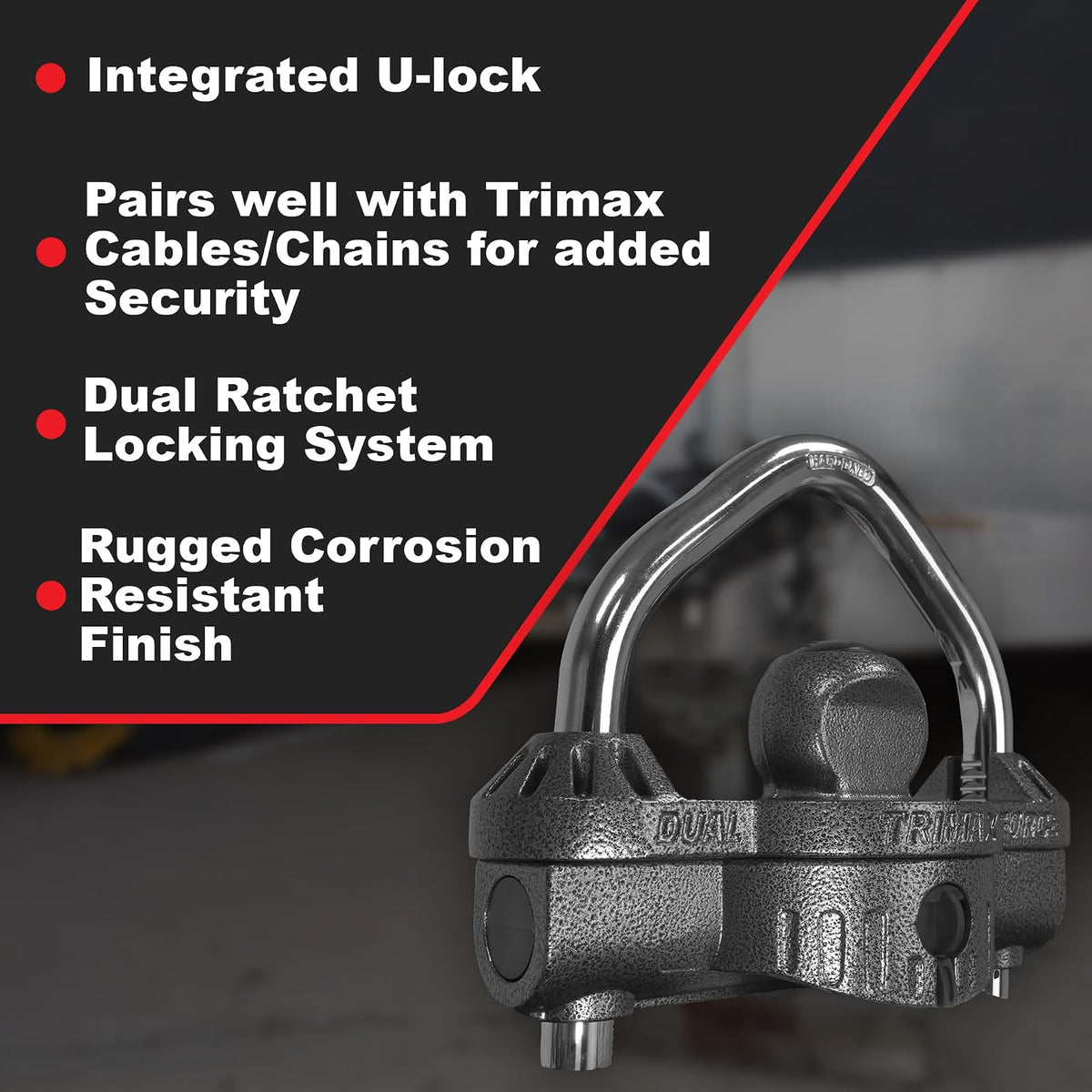 Trimax - UMAX 50D - Bloqueo de Remolque para Enganche, Doble propósito se transforma en U - Bloqueo de Enganche de Remolque para acopladores de 1-7/8 Pulgadas - 2-5/16 Pulgadas, Todos los Tipos de