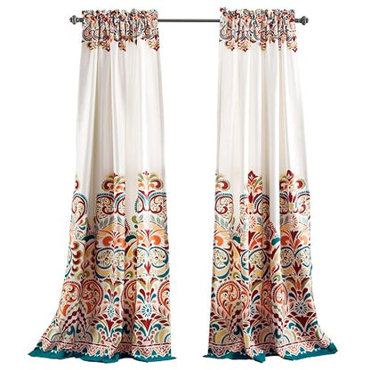 Lush Decor Clara Cortinas con estampado de damasco cachemira, estilo bohemio, de oscurecimiento de la habitación, juego de panel para la sala, el comedor, la recámara (par), Moderno, Turquiosa y mandarina., Panel Pair 84" x 52", 1