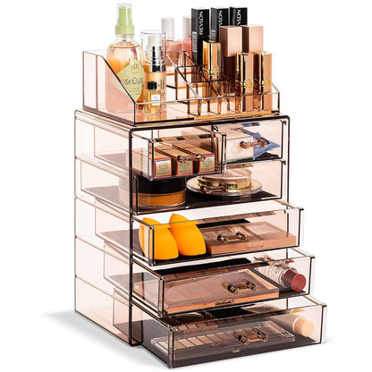 Sorbus Estuche acrílico para almacenamiento de joyas y maquillaje cosmético - Diseño espacioso - Ideal para baño, vestidor, tocador y encimera - 4 Large, 2 Small Drawers - Bronce