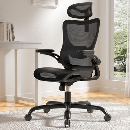 Silla de Oficina Ergonómica Marsail: Silla de Computadora con Malla de Respaldo Alto, Soporte Lumbar Ajustable, Reposabrazos y Ruedas 3D